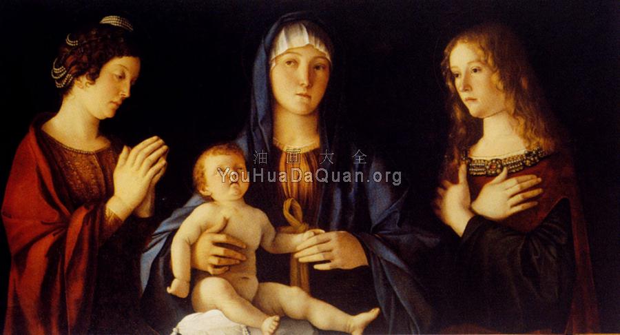 Bellini Giovanni Virgin And Child Betwwn St Catherine And St Mary - 乔凡尼·贝利尼